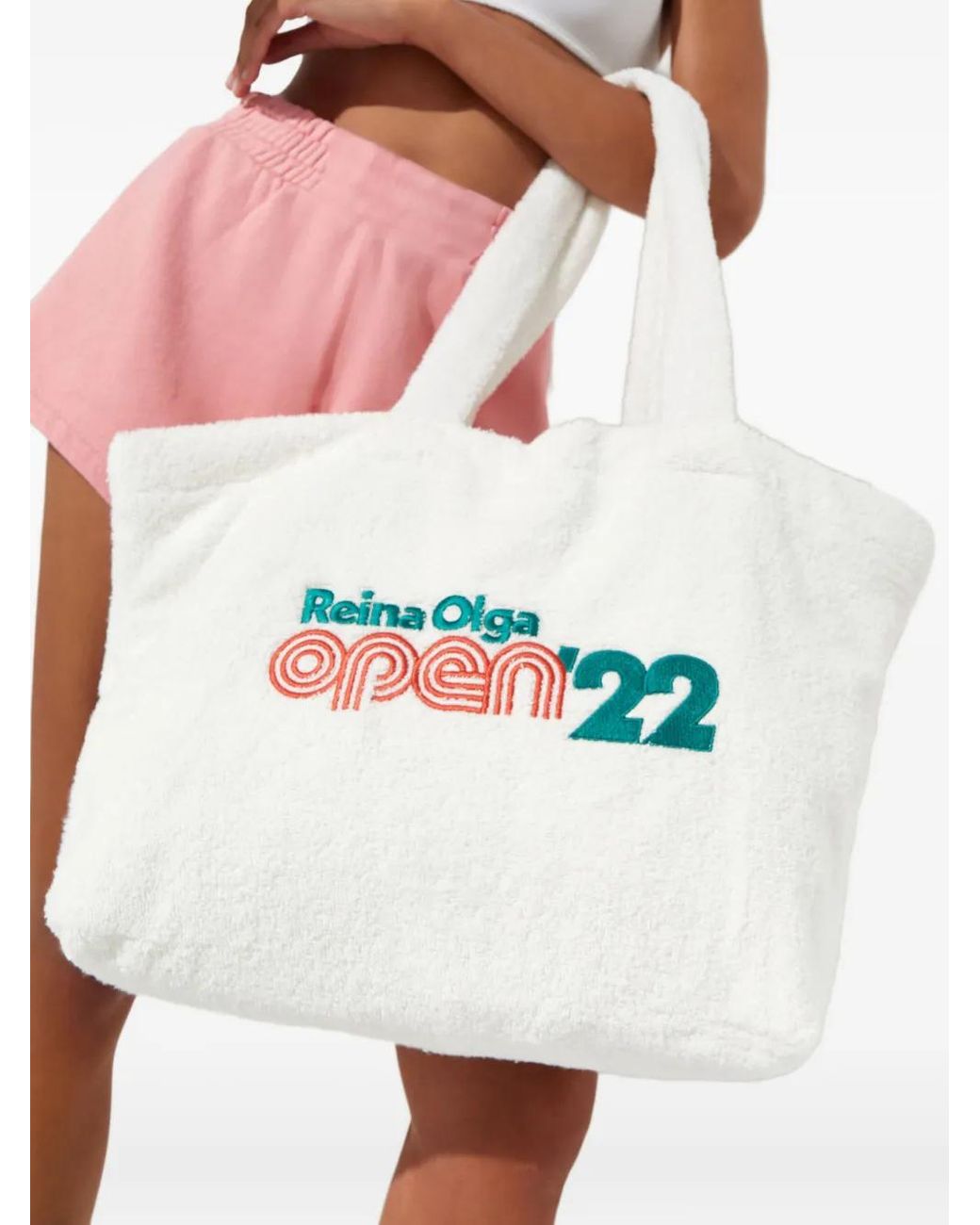 Reina Olga White Logo-Embroidery Beach Bag