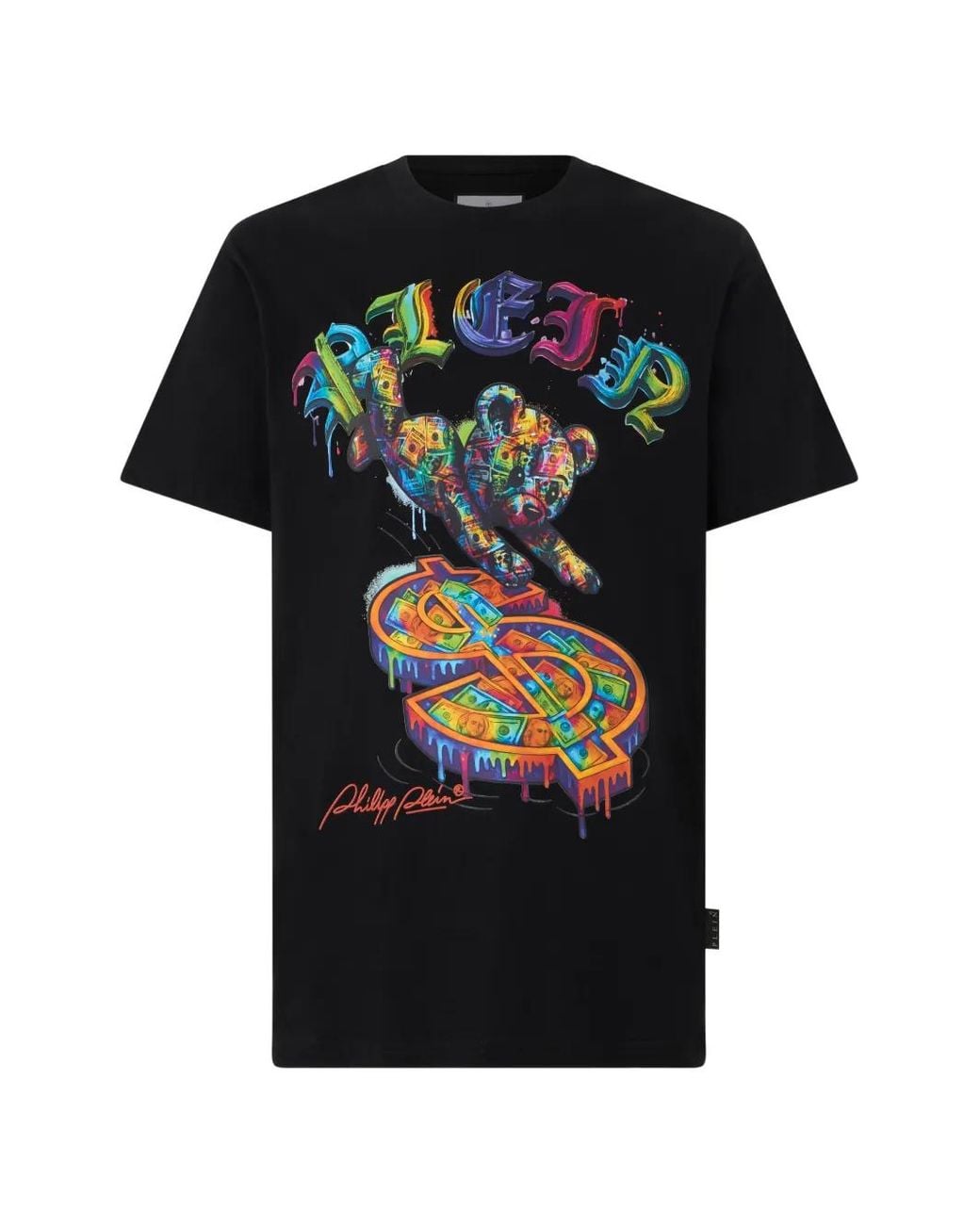 Philipp Plein Black Round Neck T-Shirt Teddy Dollar for men