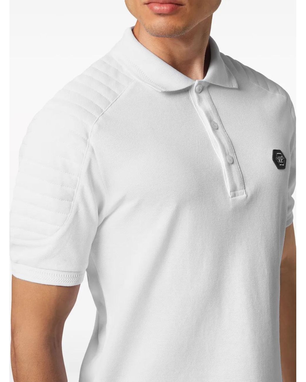 Philipp Plein White Logo-Appliqué Polo Shirt for men
