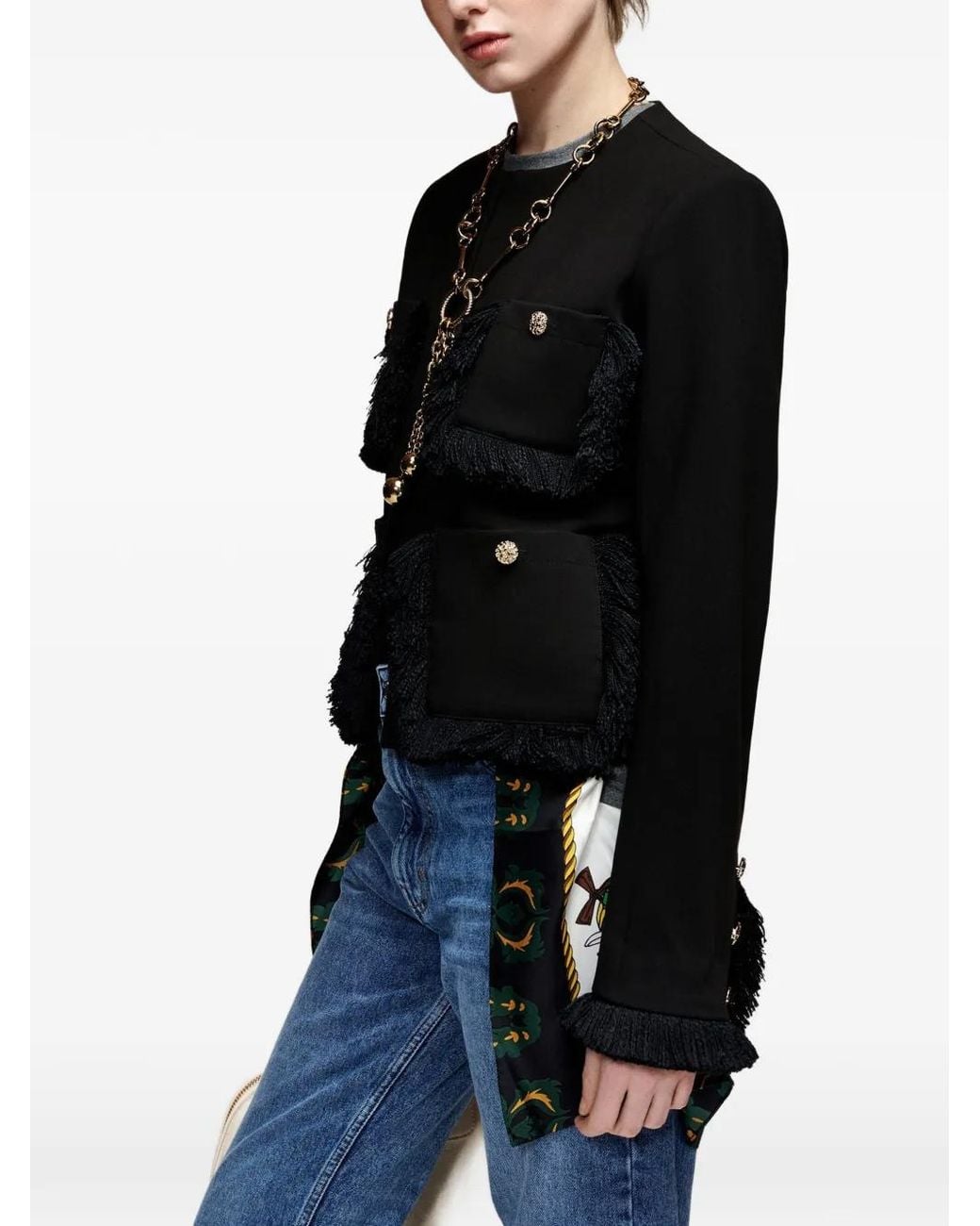 Essentiel Antwerp Black Kinetic Fringed Jacket