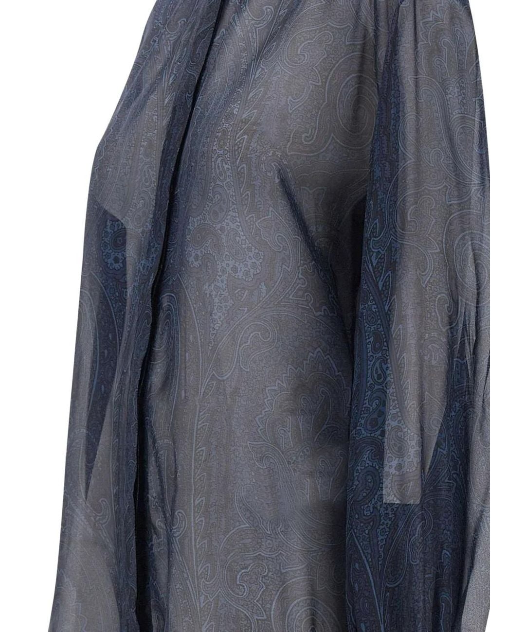 Etro Blue Paisley-Print Ruffled Shirt