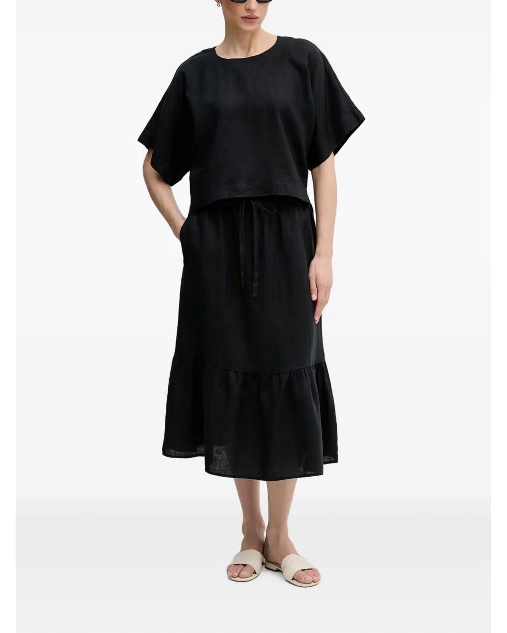 DKNY Black Ruffled Drawstring Skirt