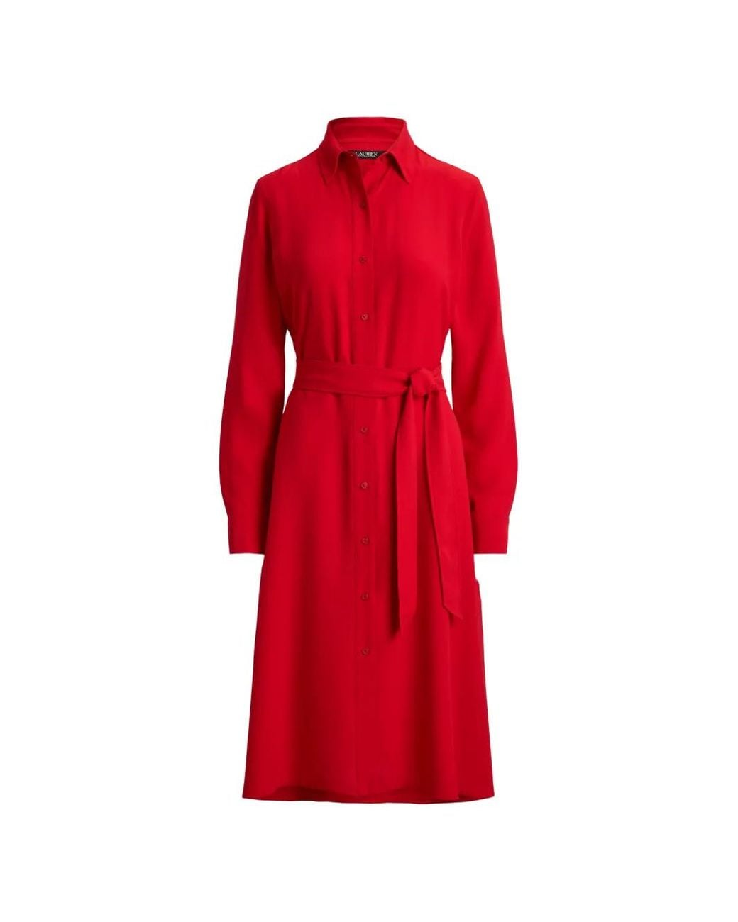 Ralph Lauren Red Belted Midi Dress