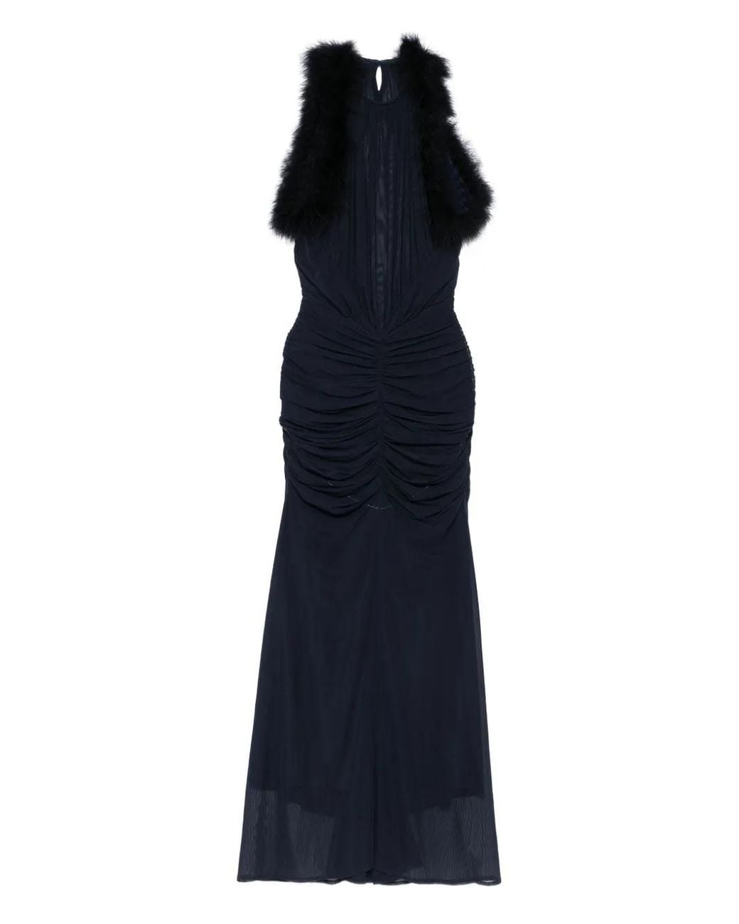 Mugler Blue Trimmed Ruched Dress