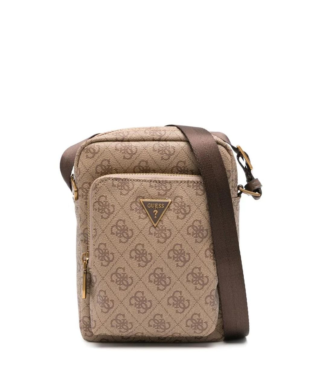 Guess Brown Monogram Messenger Bag for men