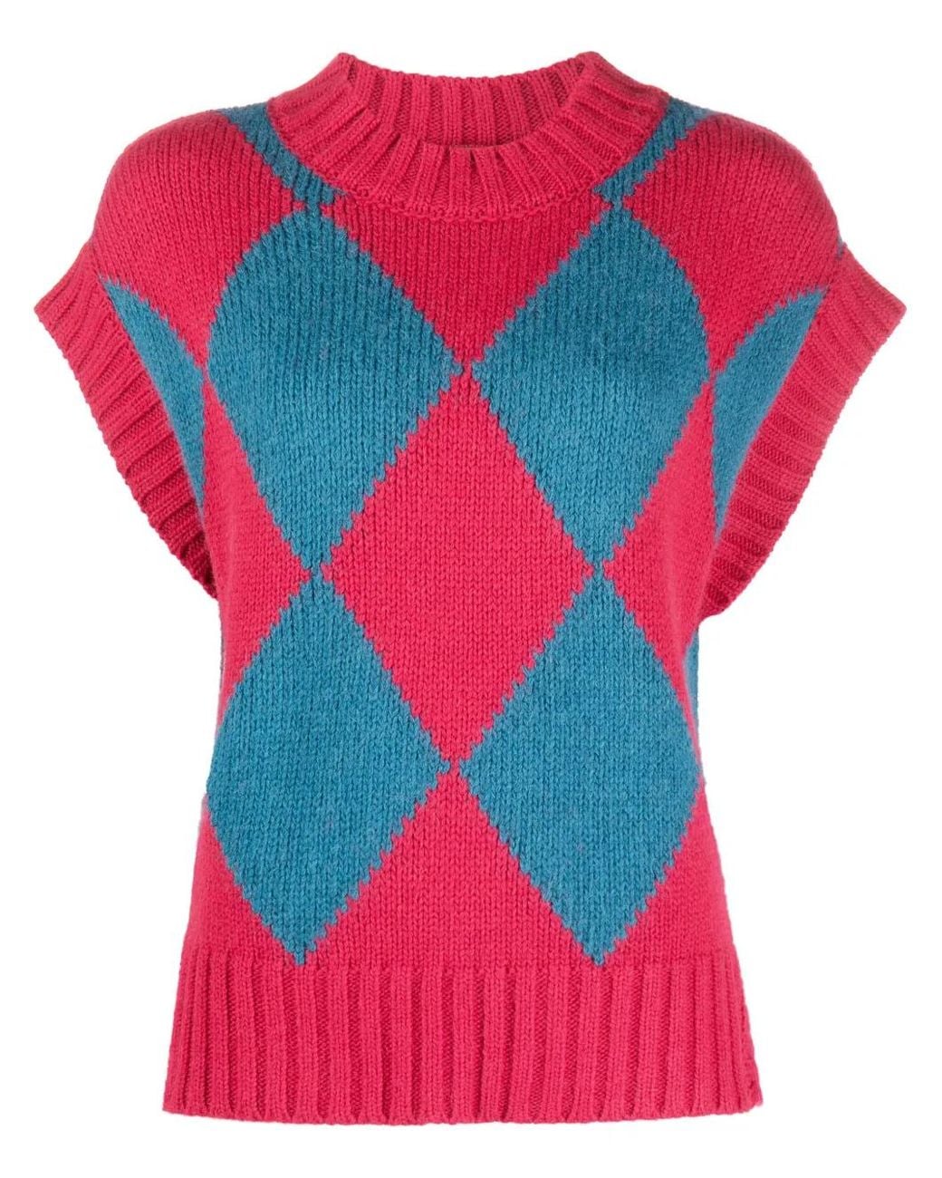 LaDoubleJ Red Argyle Intarsia-Knit Vest