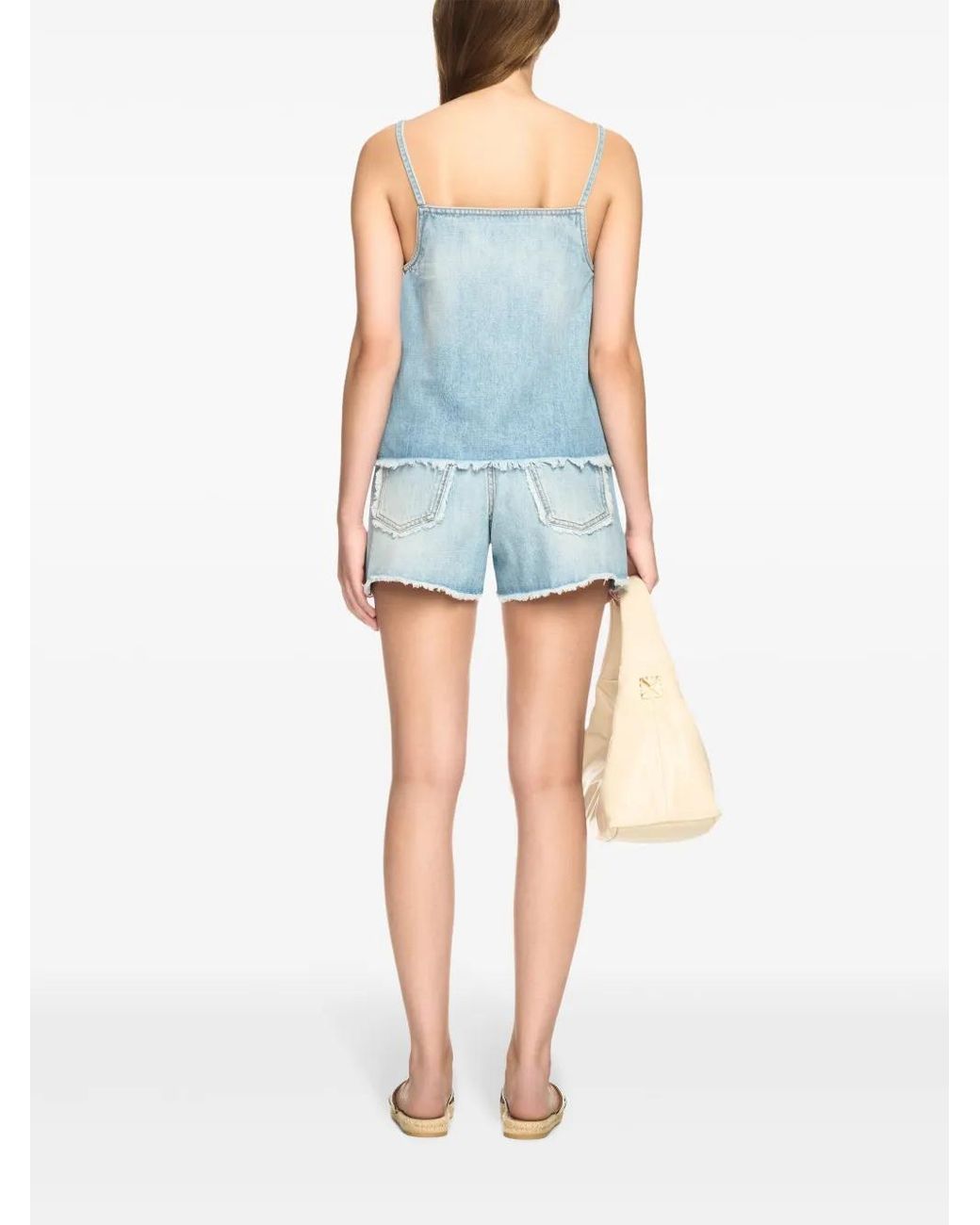 Off-White c/o Virgil Abloh Blue Frayed Denim Shorts