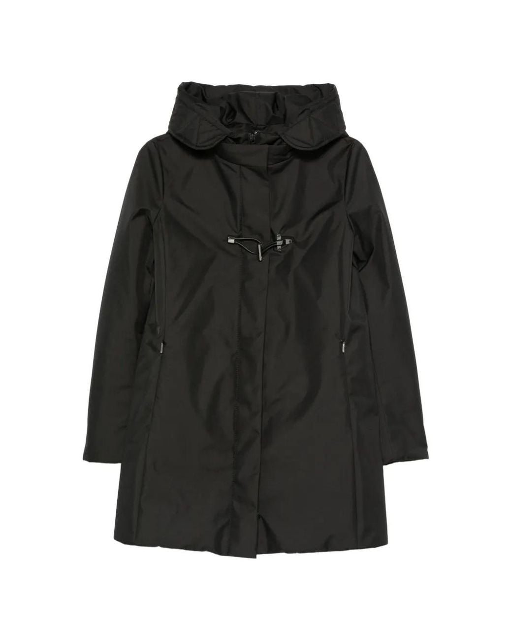 Fay Black Hooded Toggle-Fastening Coat