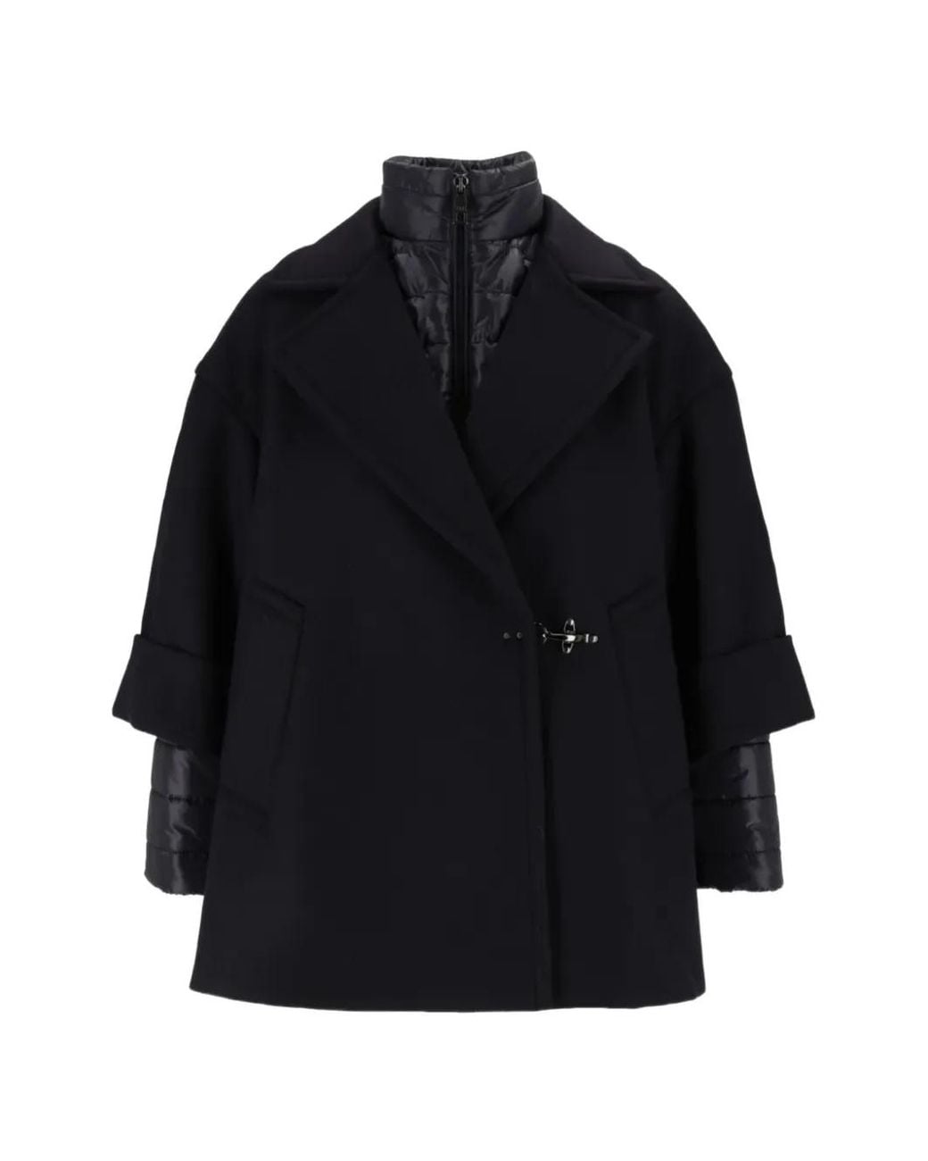 Fay Blue Lobster-Claw-Fastening Quilted-Panel Coat