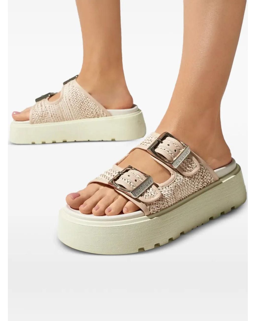 Casadei Natural Birky Ale Platform Buckled Sandals