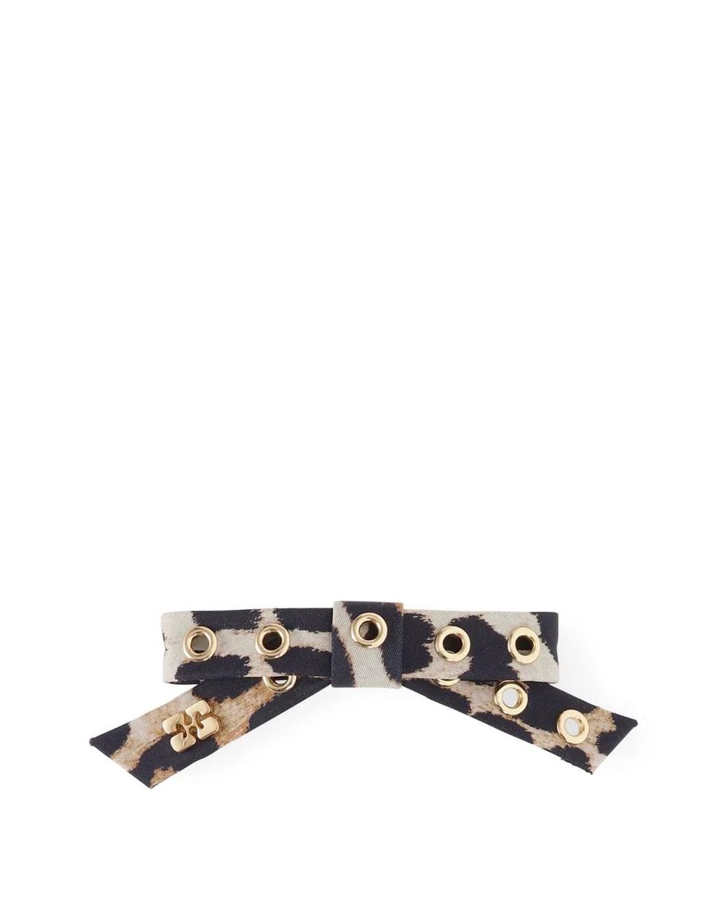 Ganni Black Leopard Eyelet Bow Barrette