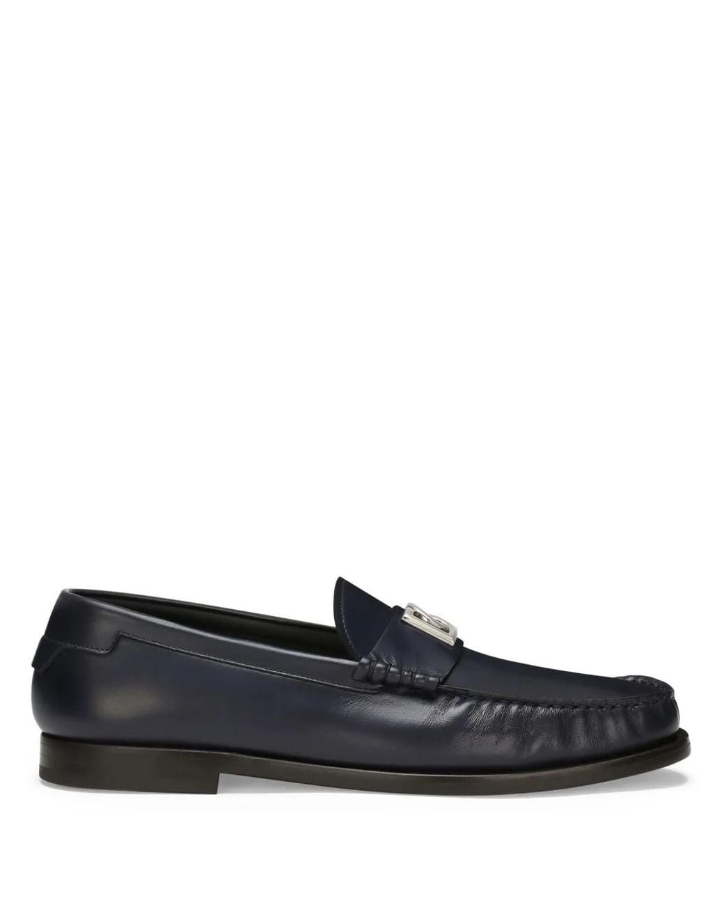 Dolce & Gabbana Blue Logo Detail Leather Loafers for men