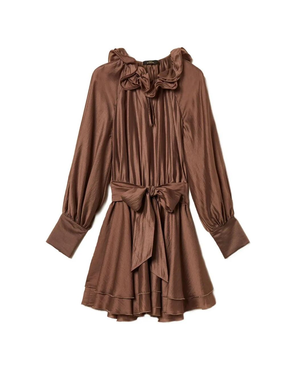 Twinset Brown Ruffled Belted Dress