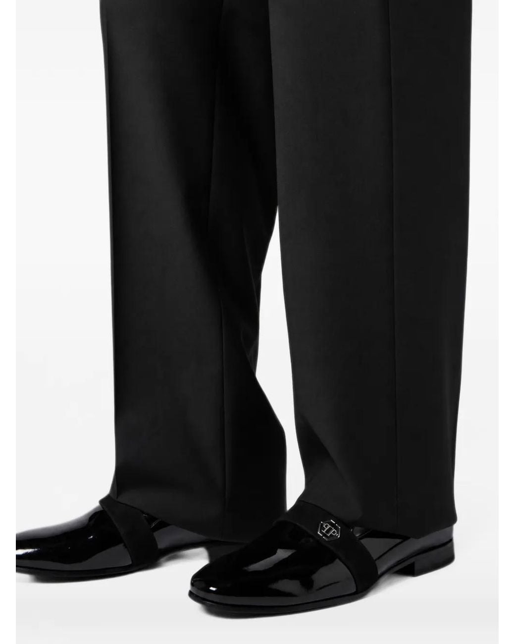 Philipp Plein Black Chinos Dandy Fit Trousers Loop Hexagon for men