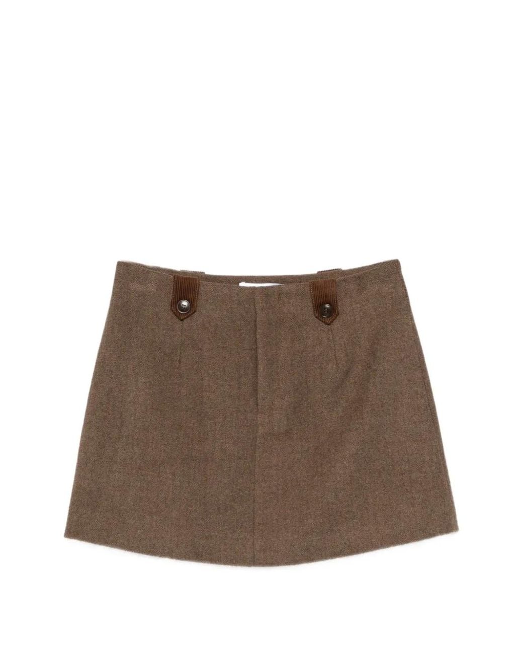ELEH Brown Herringbone Button-Tab Skirt