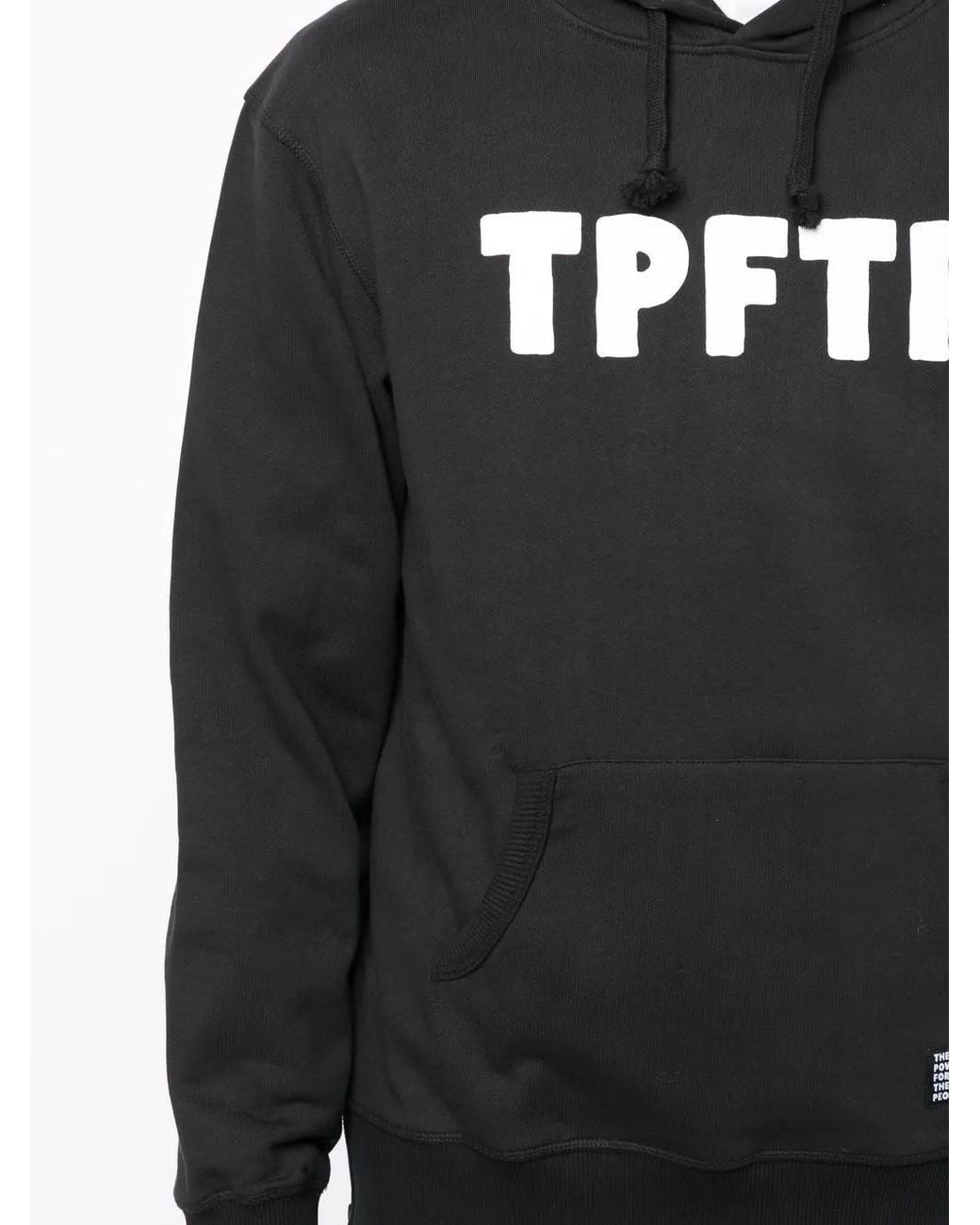The Power for the People Black Logo Print Drawstring Hoodie for men