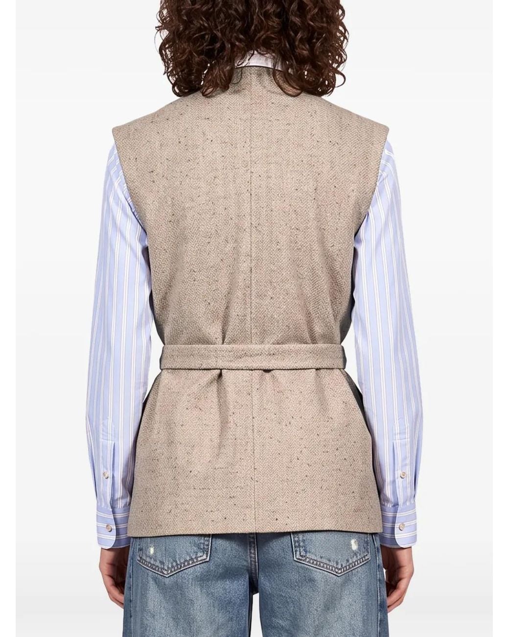 Antonelli Natural Belted Herringbone Vest