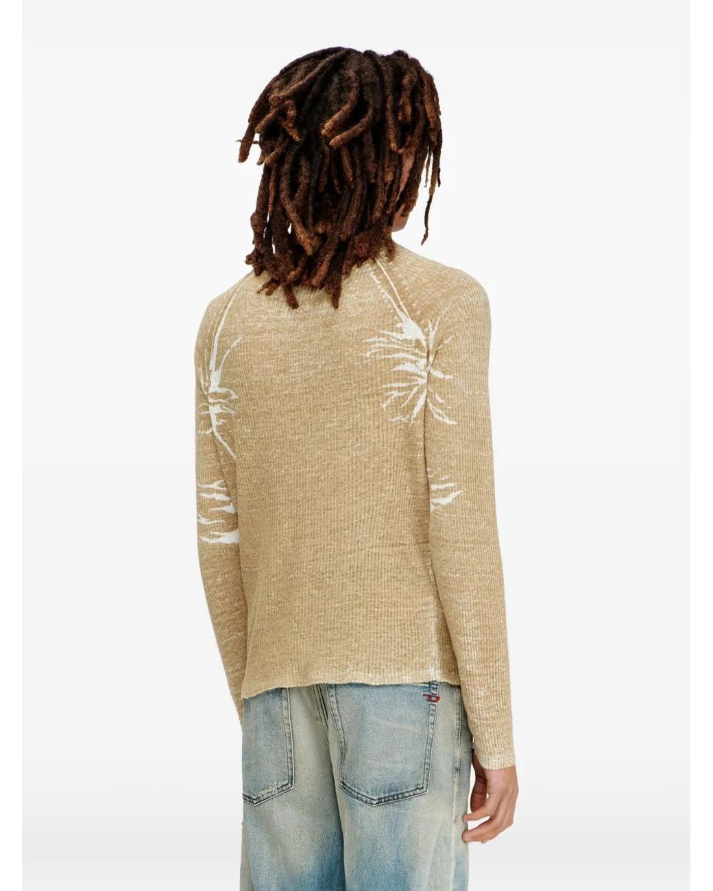 DIESEL Natural Light Ribbed Knit Sweater With V-Neck for men