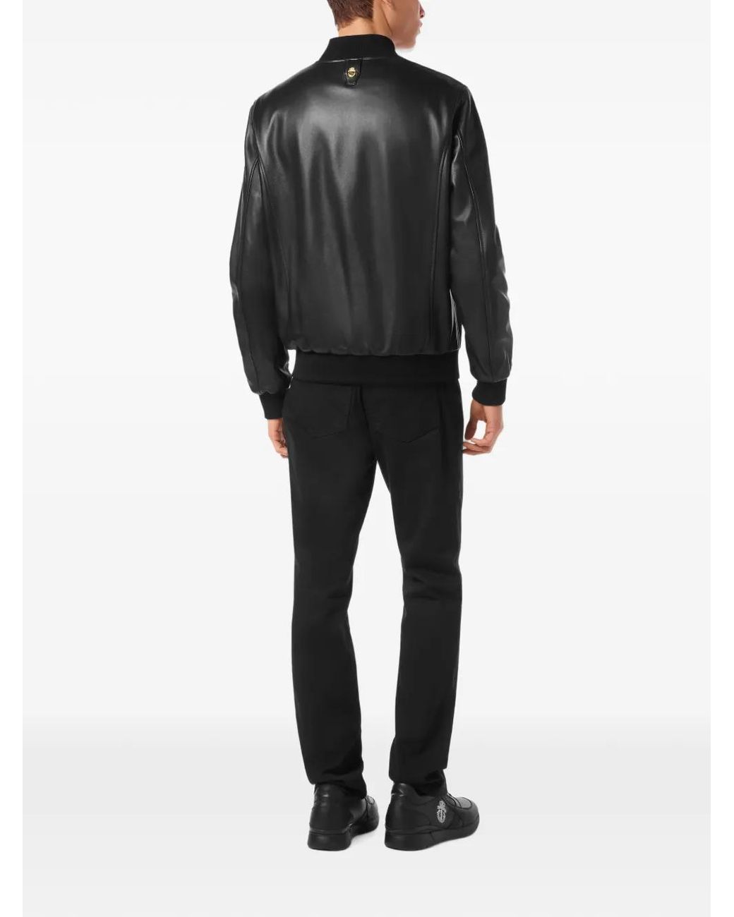 Billionaire Black Basic Leather Bomber Jacket for men