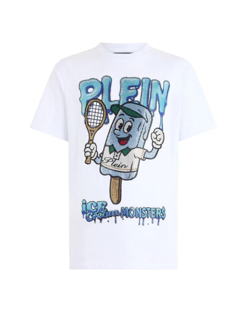 Philipp Plein Blue Round Neck T-Shirt Ice Cream Tennis for men