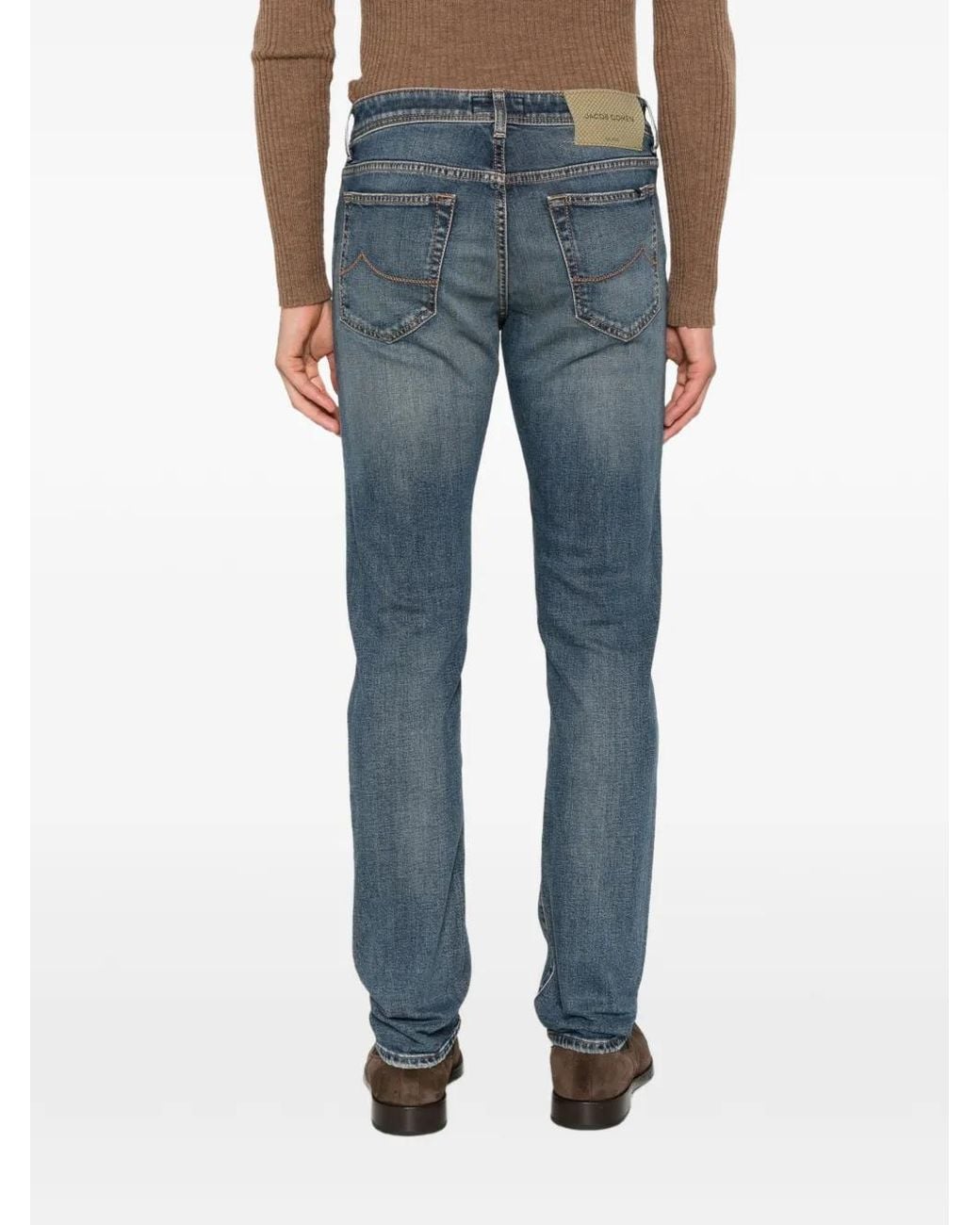 Jacob Cohen Blue Logo-Patch Whiskered Jeans for men