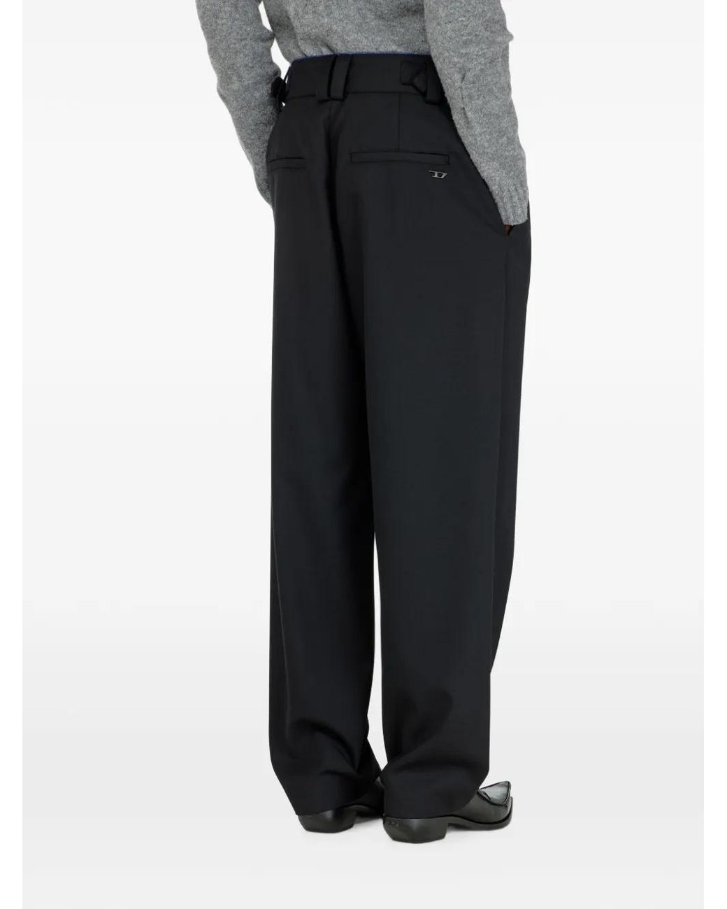 DIESEL Black Tailored Trousers With Denim Detail for men