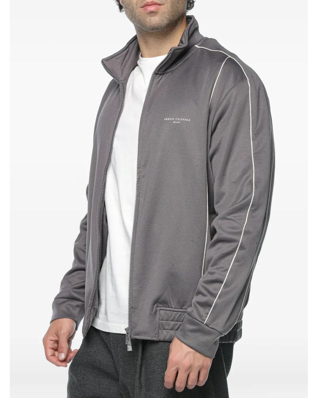 ARMANI EXCHANGE Gray Piped-Trim Zip-Up Jacket for men