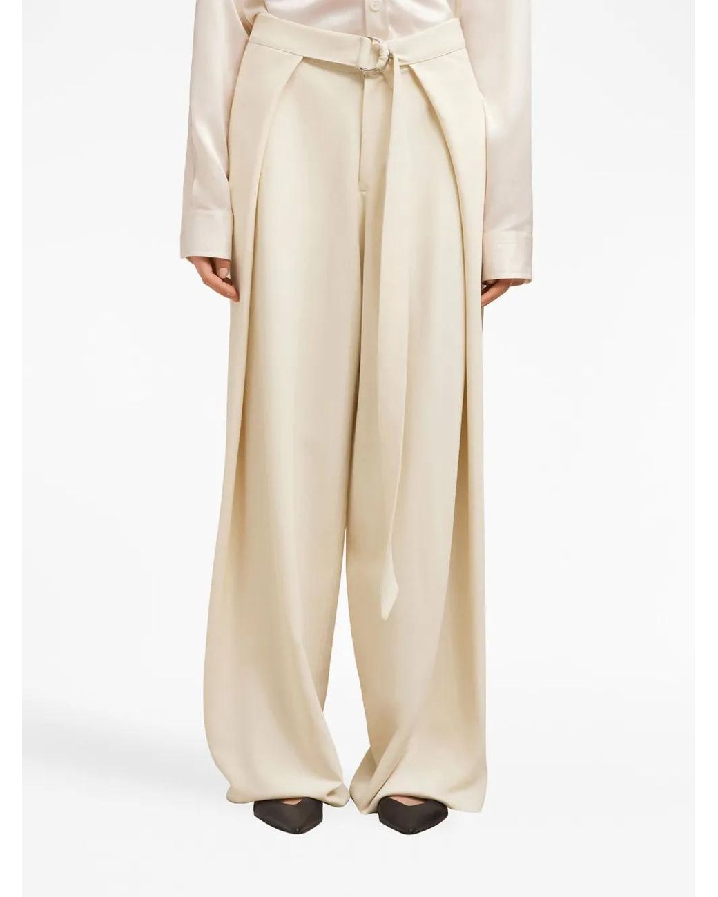 AMI Natural Layered Wide-Leg Trousers
