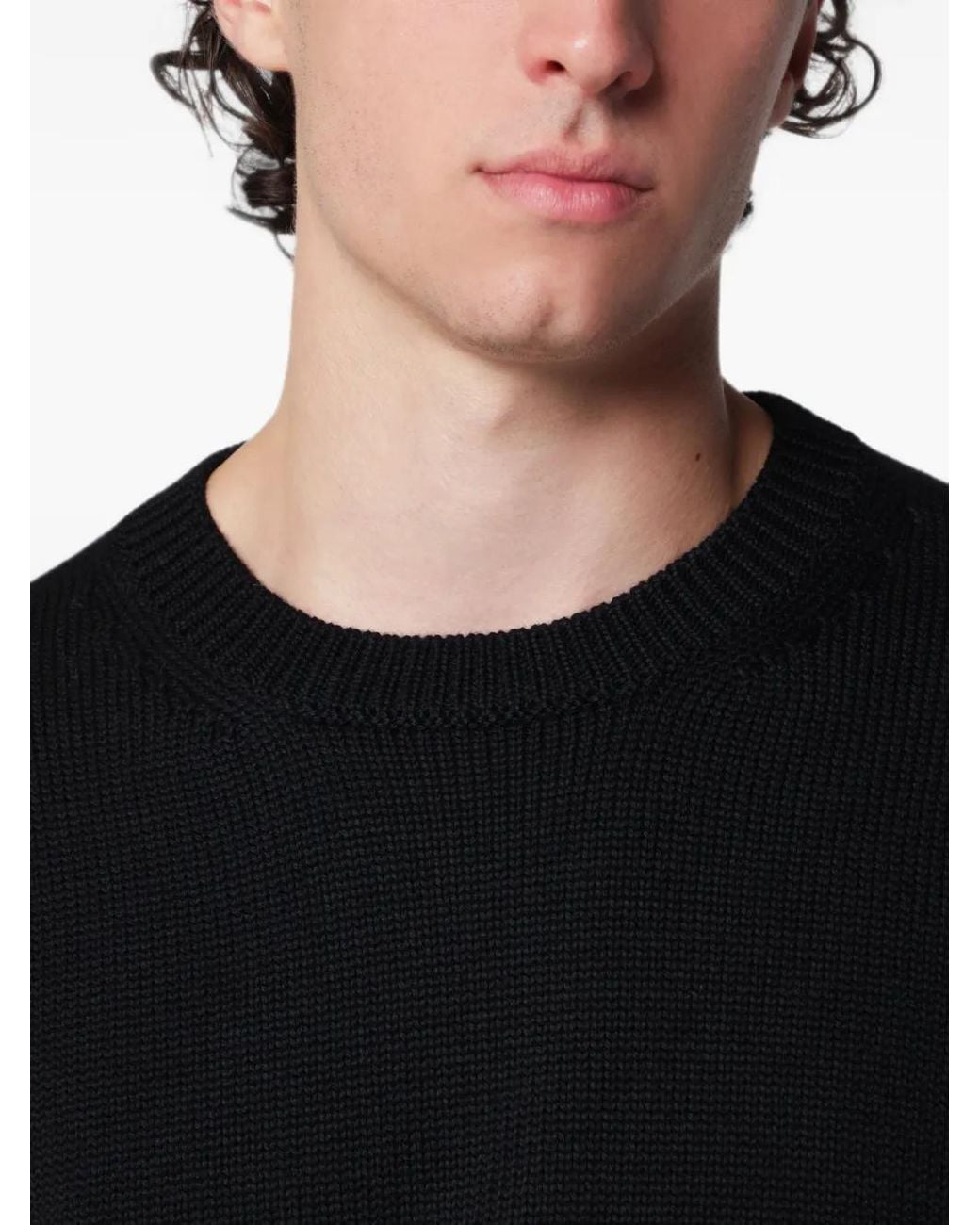 Roberto Collina Black Ribbed-Knit Crew-Neck Sweater for men