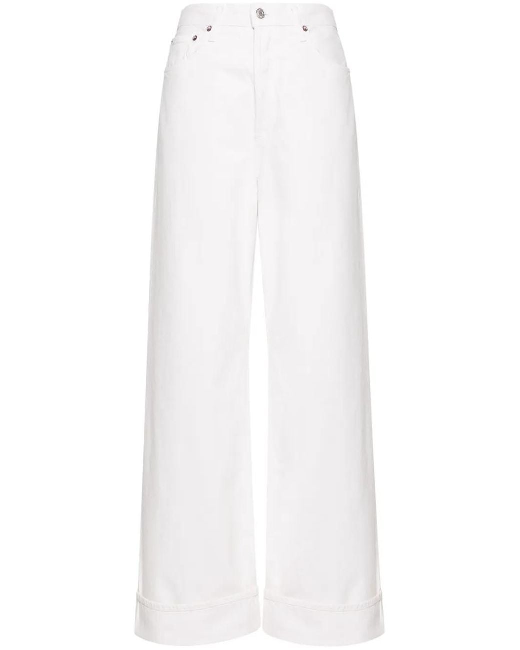 Agolde White Dame High-Rise Wide Leg Jeans