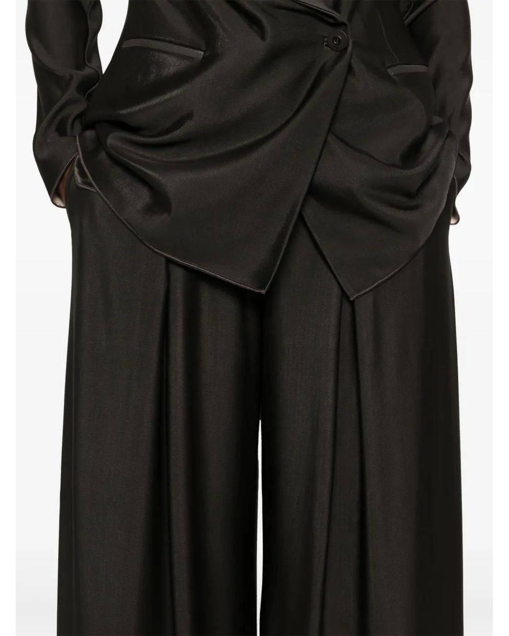 Giorgio Armani Black Pleated Wide Trousers