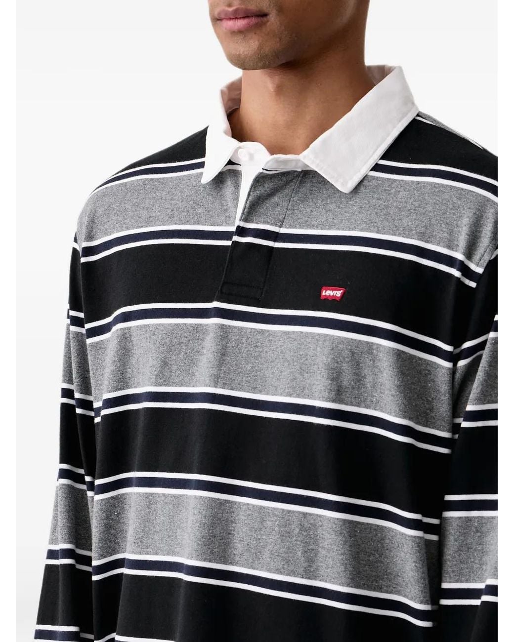 Levi's Black Striped Long-Sleeve Rugby Polo Shirt for men