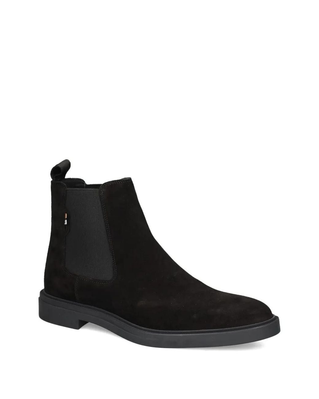 Boss Black Suede Chelsea Boots With Signature Stitching for men