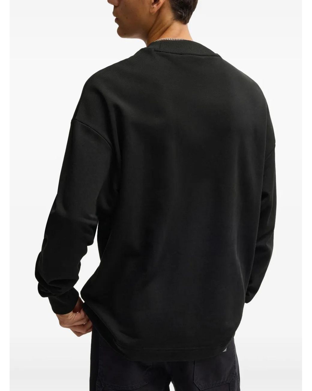 HUGO Black Cotton-Terry Sweatshirt With Logo Patch for men