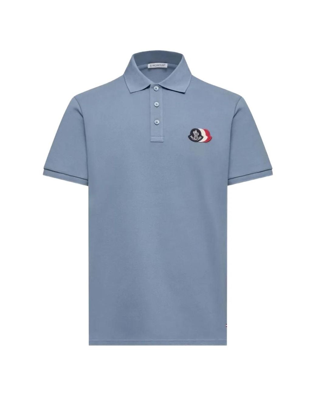 Moncler Blue Cotton Logo-Patch Polo Shirt for men