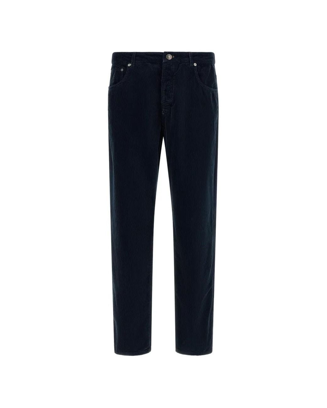 Brunello Cucinelli Blue Corduroy Straight-Leg Trousers for men