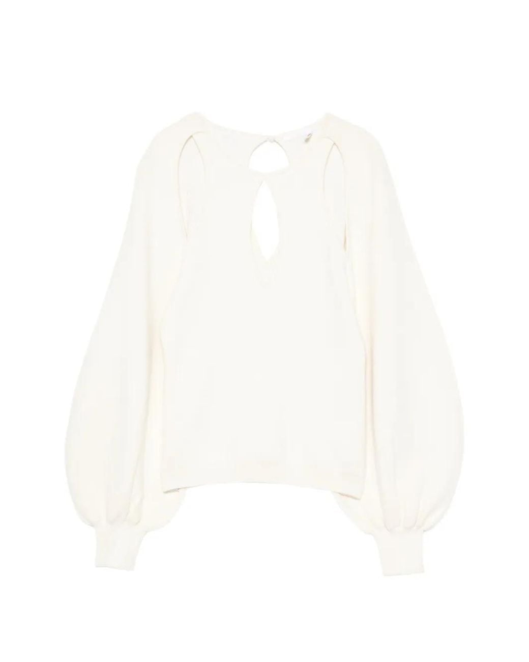 Chloé White Cut-Out Puff-Sleeve Sweater