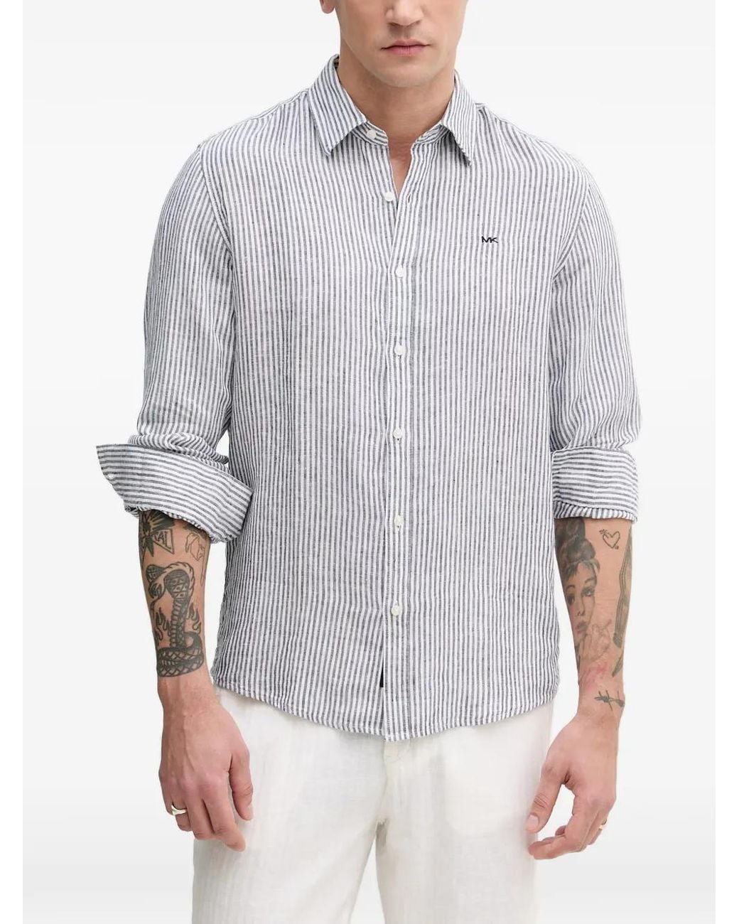 Michael Kors Gray Chemise Rayée En Lin for men