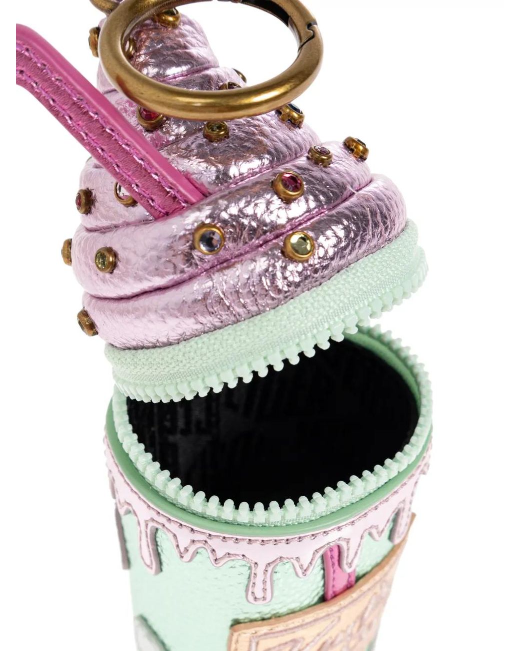 Kurt Geiger White Crystal-Embellished Pouch Key Ring