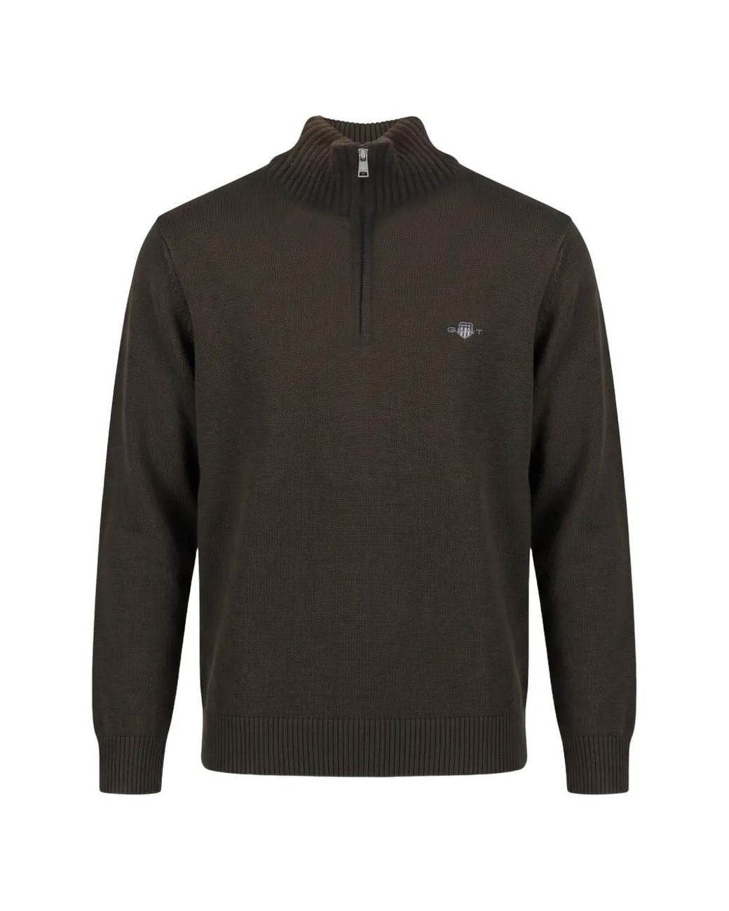 Gant Gray Quarter-Zip Logo-Embroidered Sweater for men