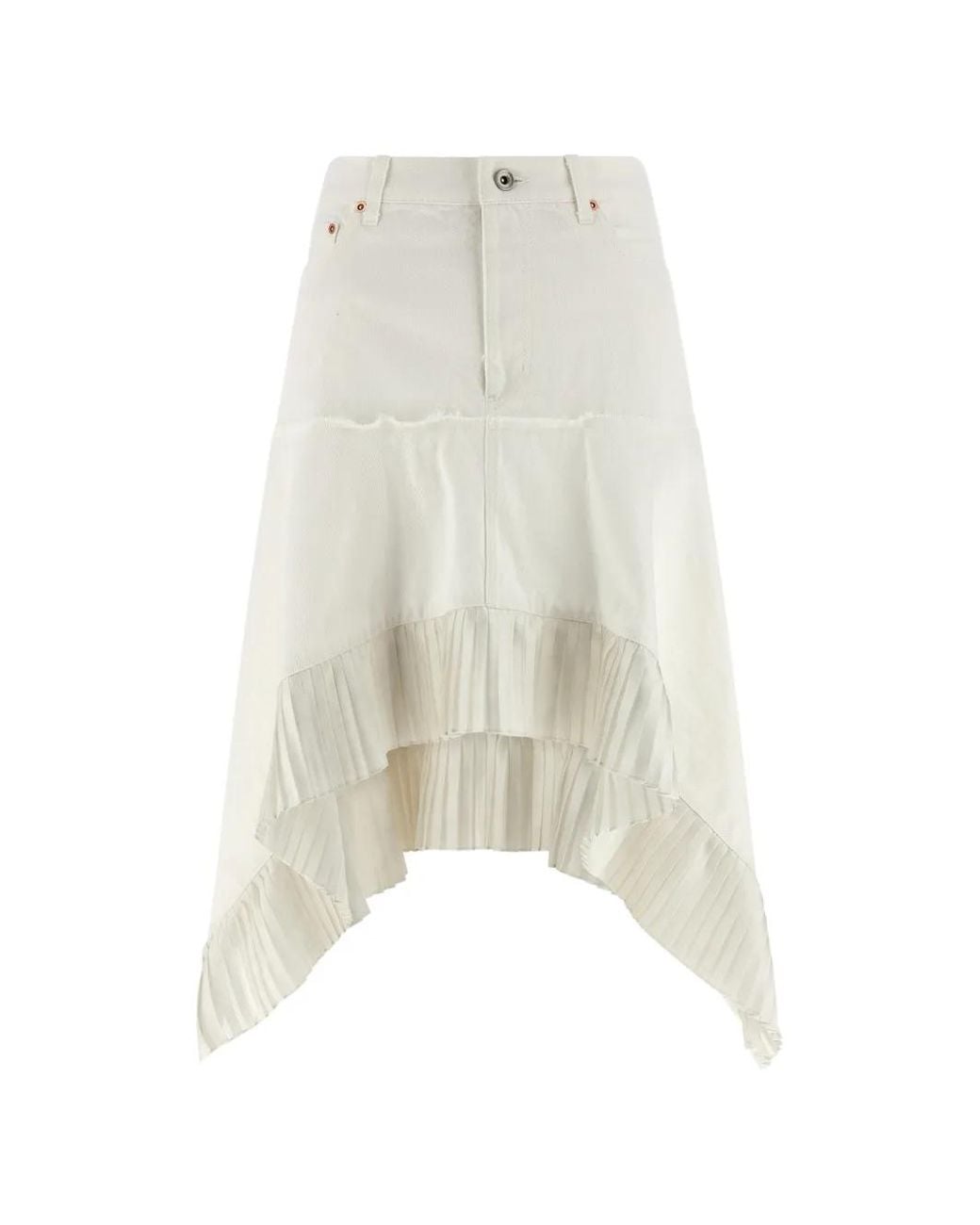 Sacai White Jupe Trapèze Plissée En Jean