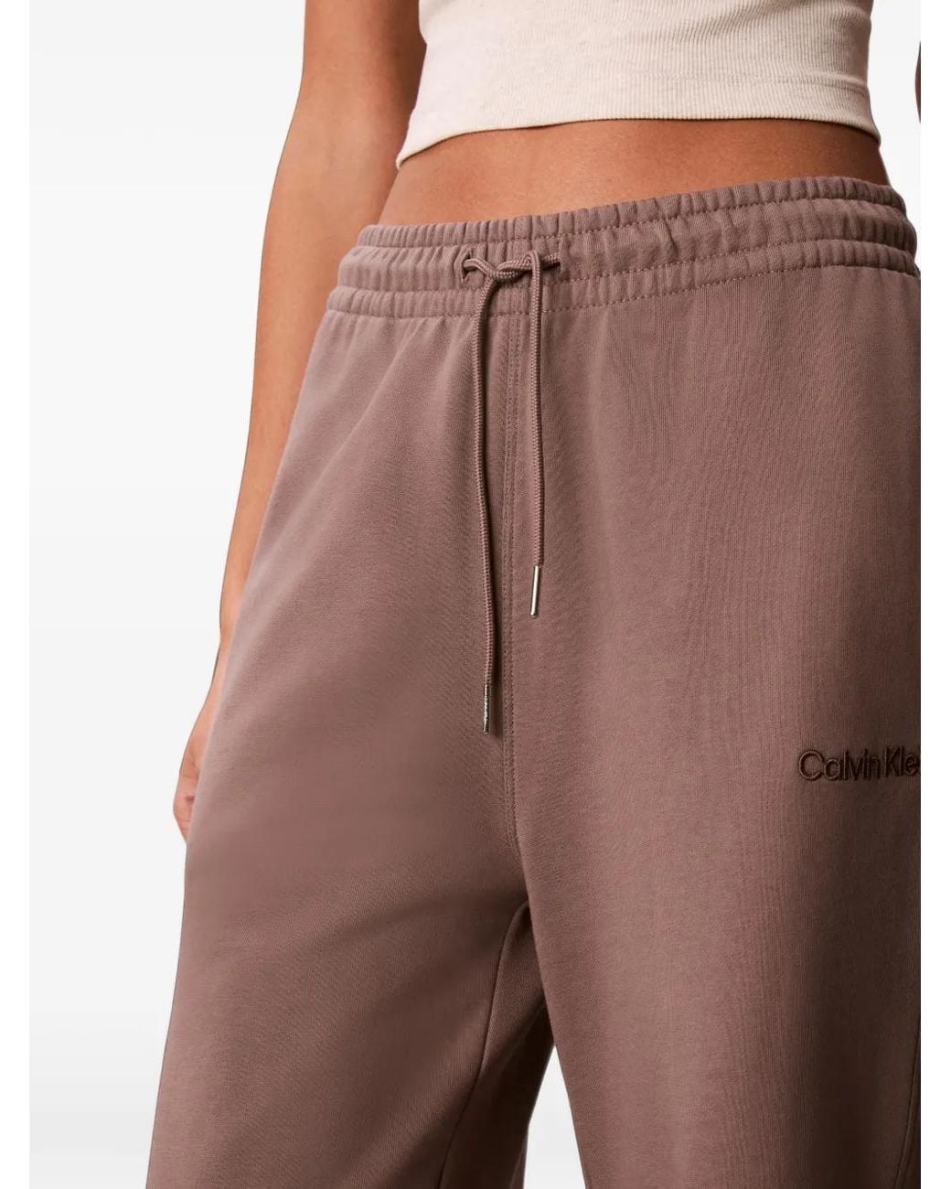Calvin Klein Brown Logo-Embroidered Drawstring Track Pants