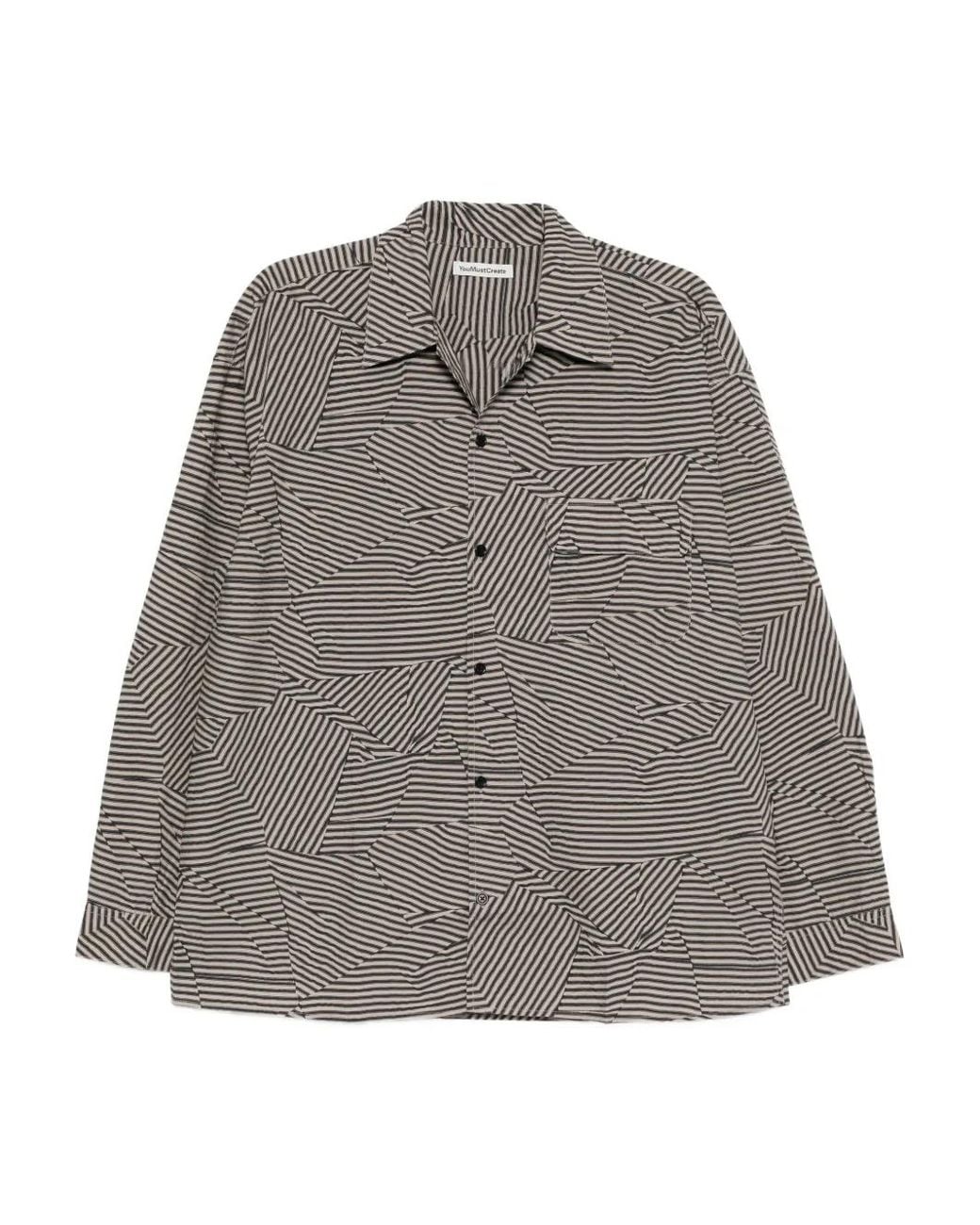 YMC Gray Striped Wray Shirt for men