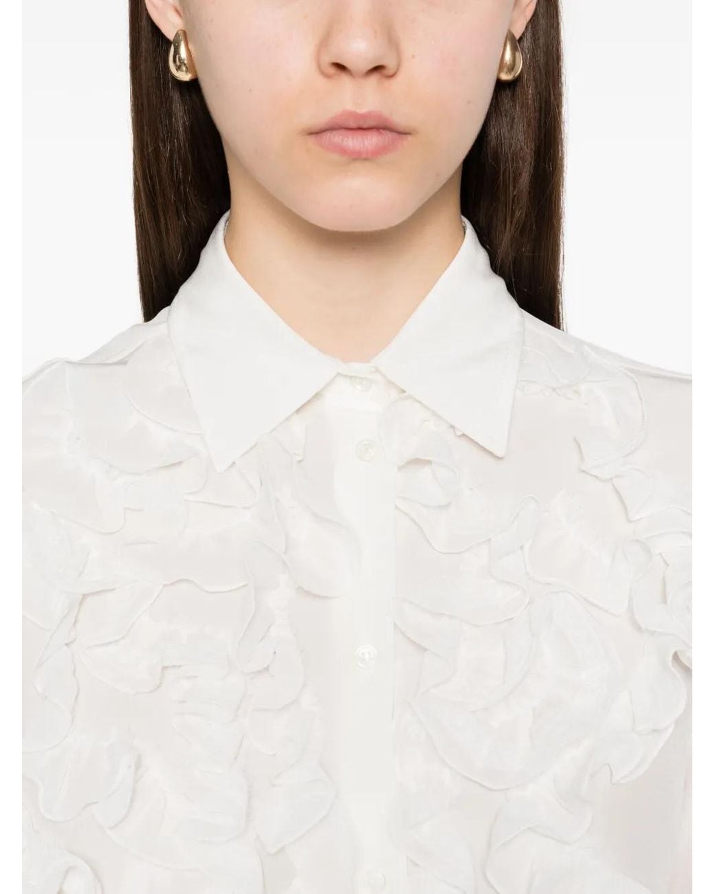 Ermanno Scervino White Floral Appliqué Silk Shirt