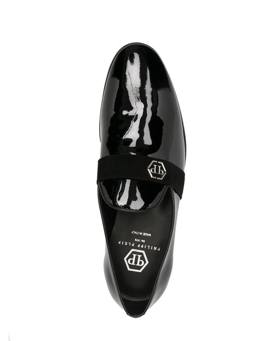 Philipp Plein Black Patent Leather Loafers Hexagon for men