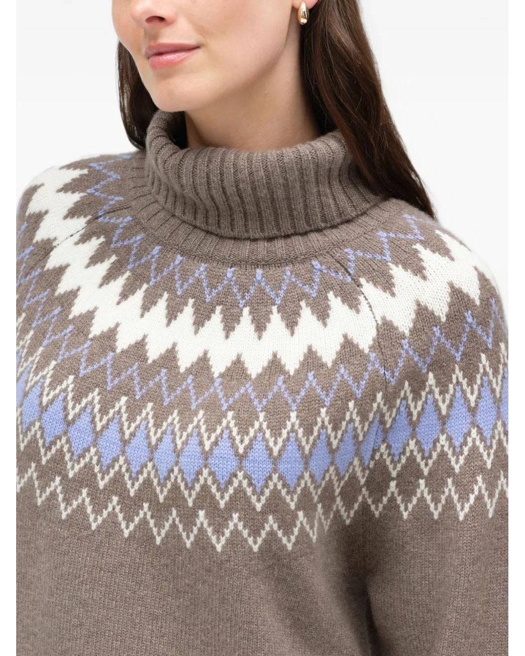Chinti & Parker Brown Fair Isle Roll-Neck Sweater