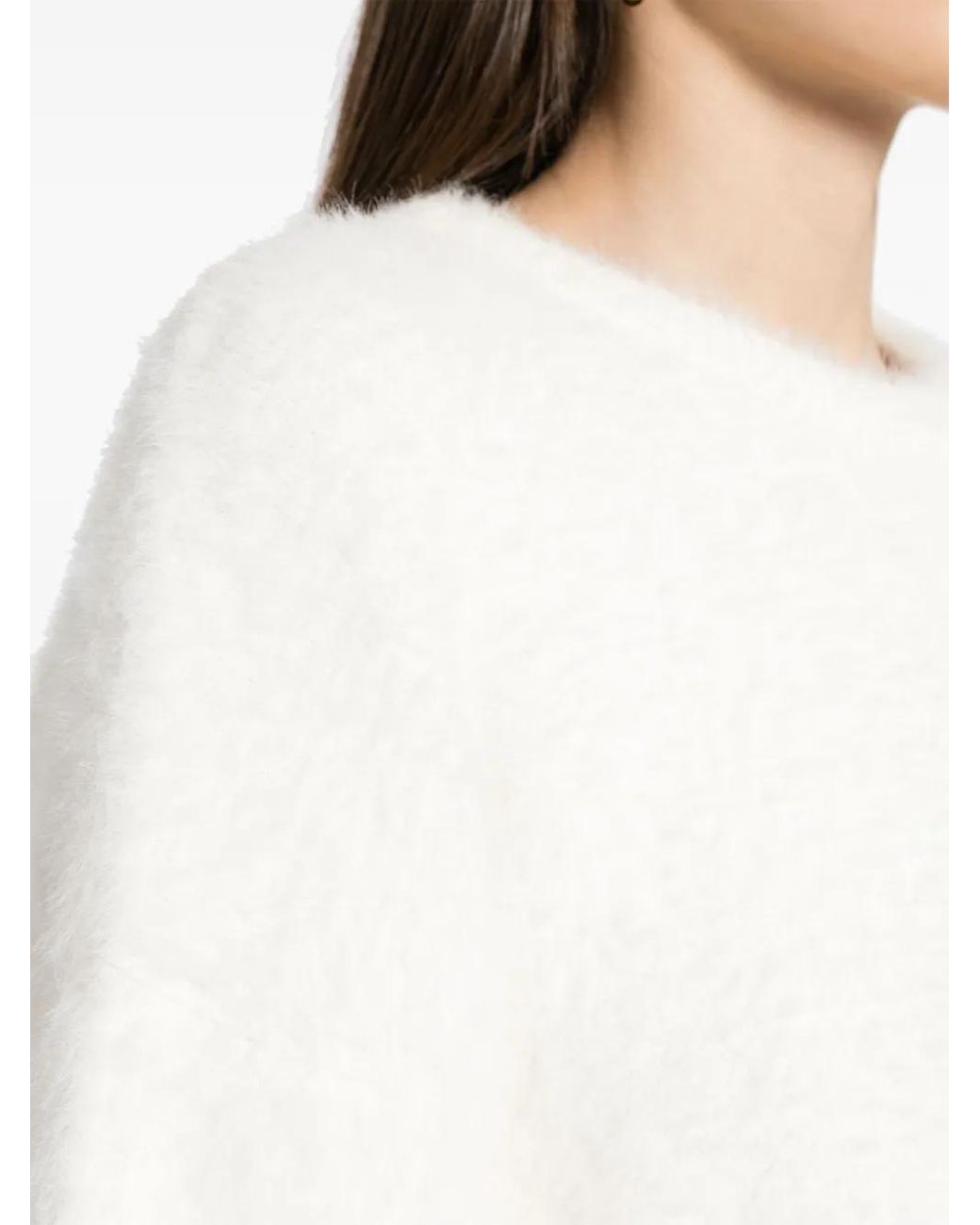 B+ AB White Crew-Neck Brushed-Effect Jumper