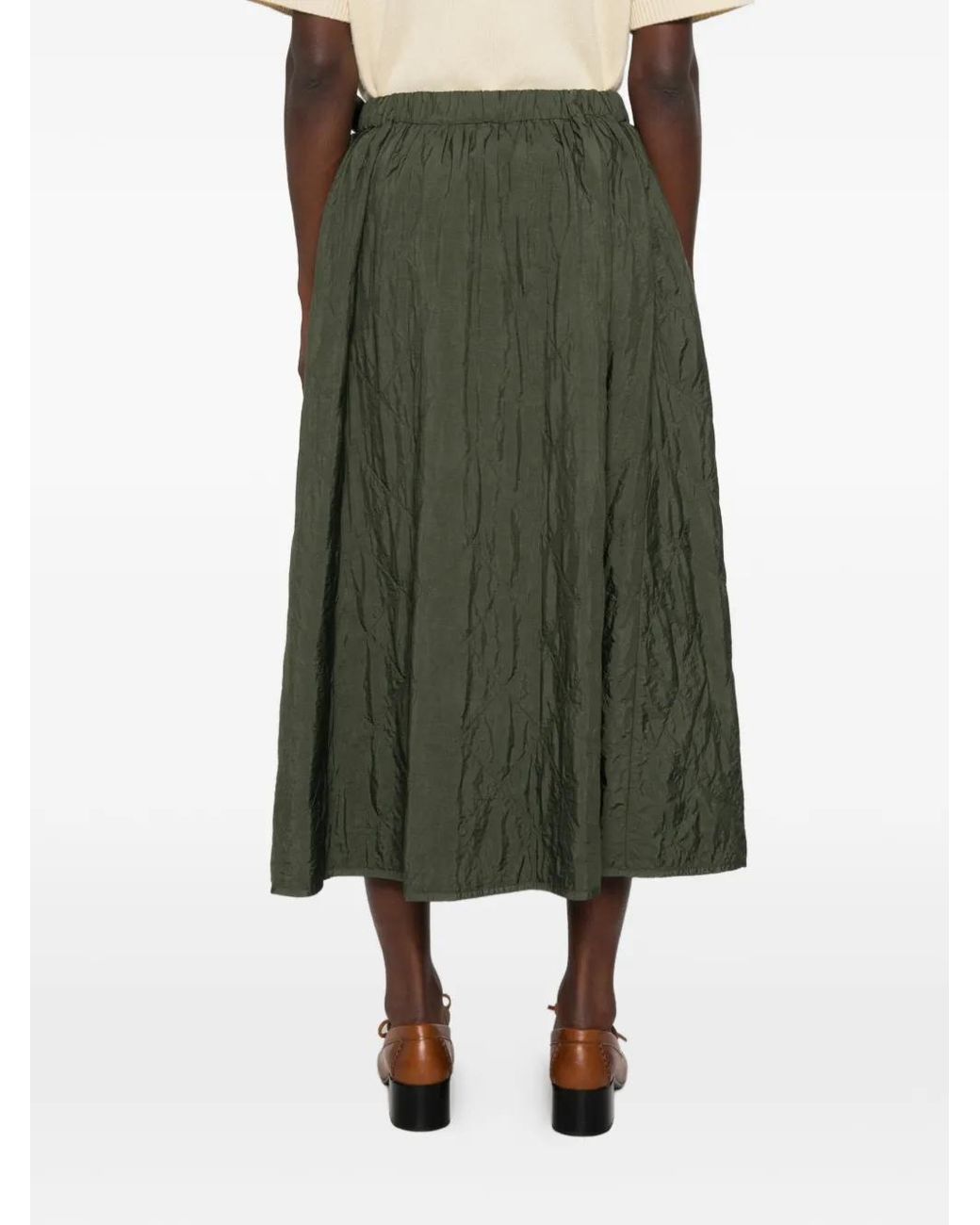 Weekend by Maxmara Green Crinkled-Effect Maxi Skirt