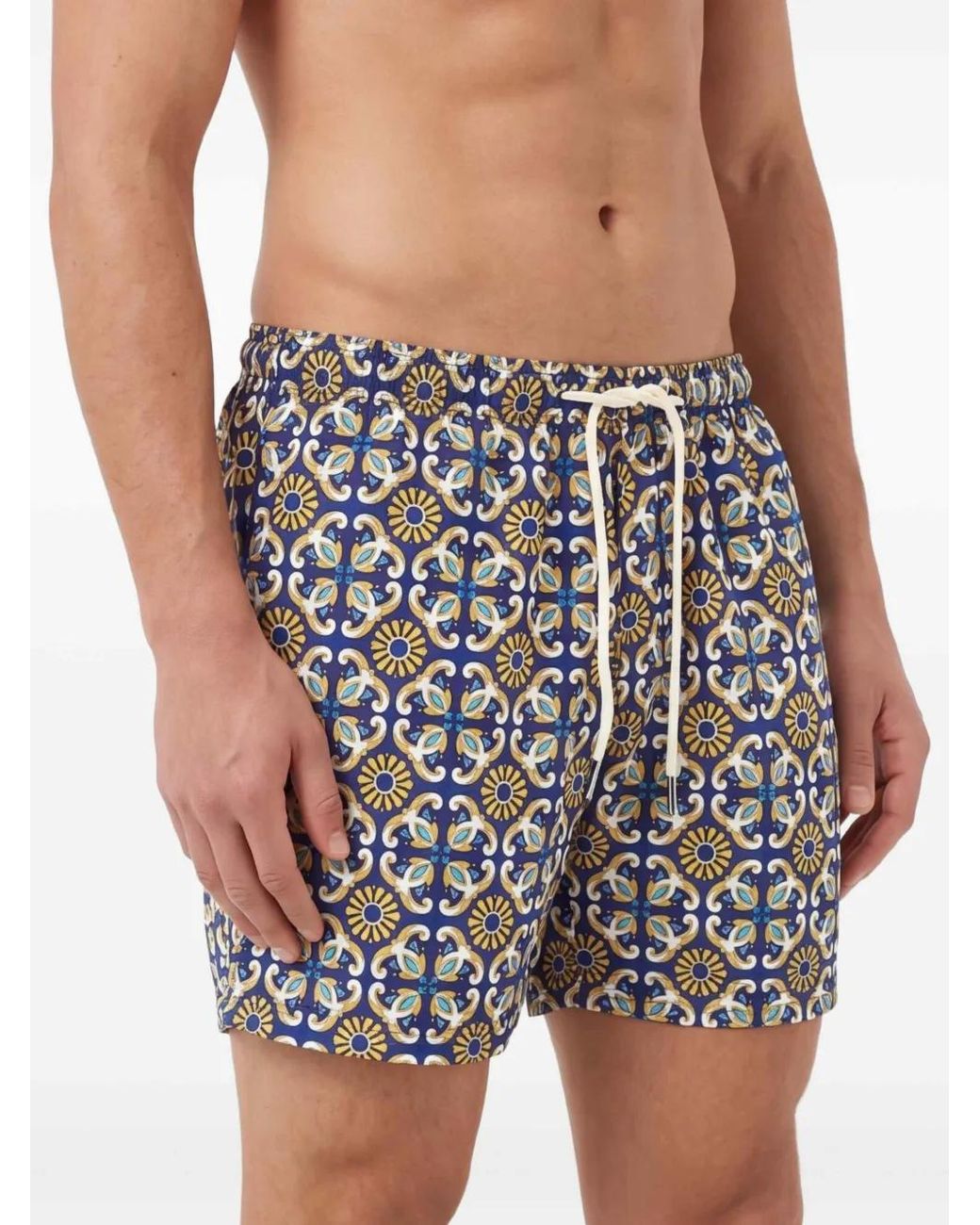 Peninsula White Amalfi Tile-Print Swim Shorts for men