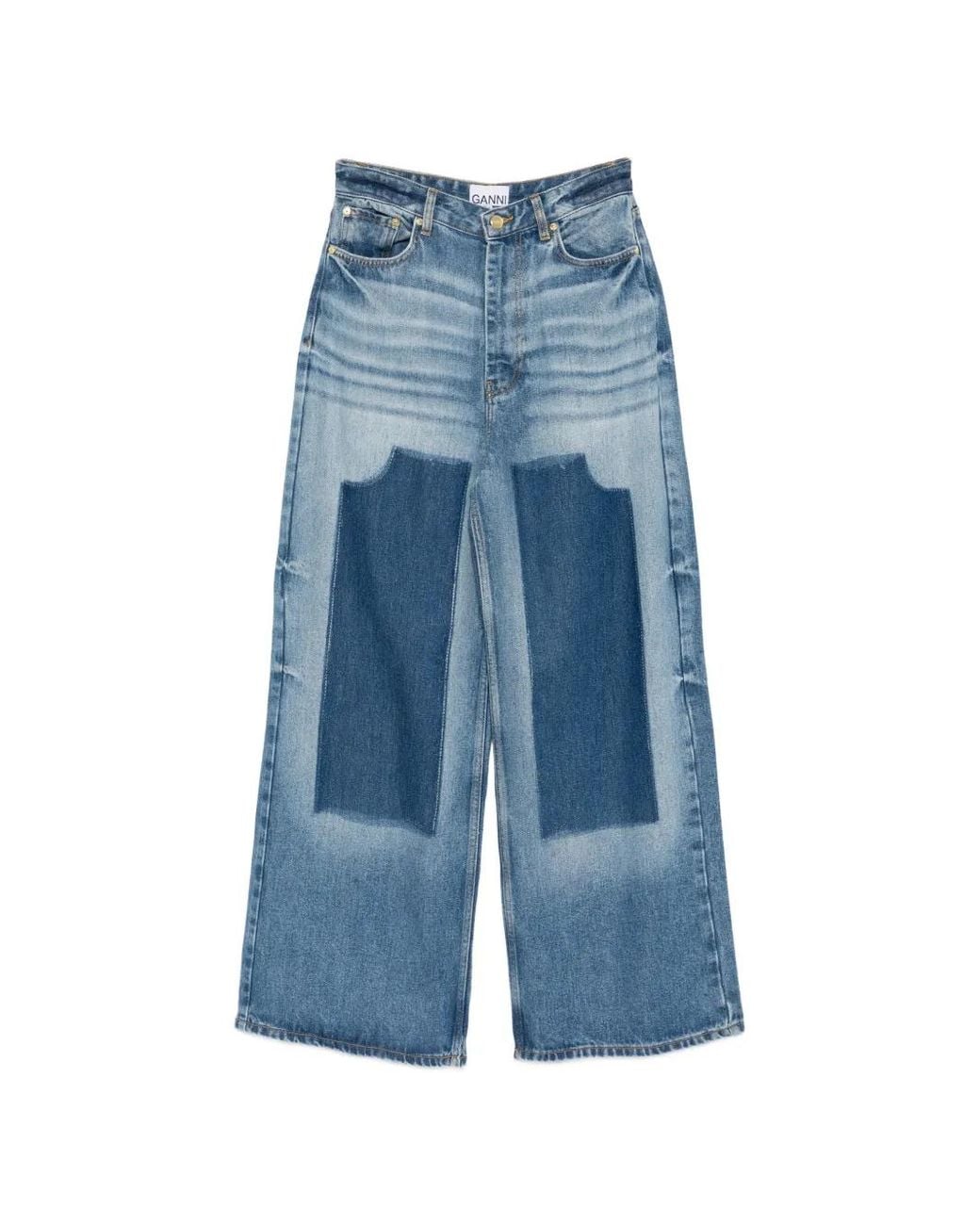 Ganni Blue Baggy Denim Jeans Knee Details